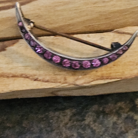 Beautiful Victorian Sterling Pink Stone Cresent Brooch - Picture 5 of 7